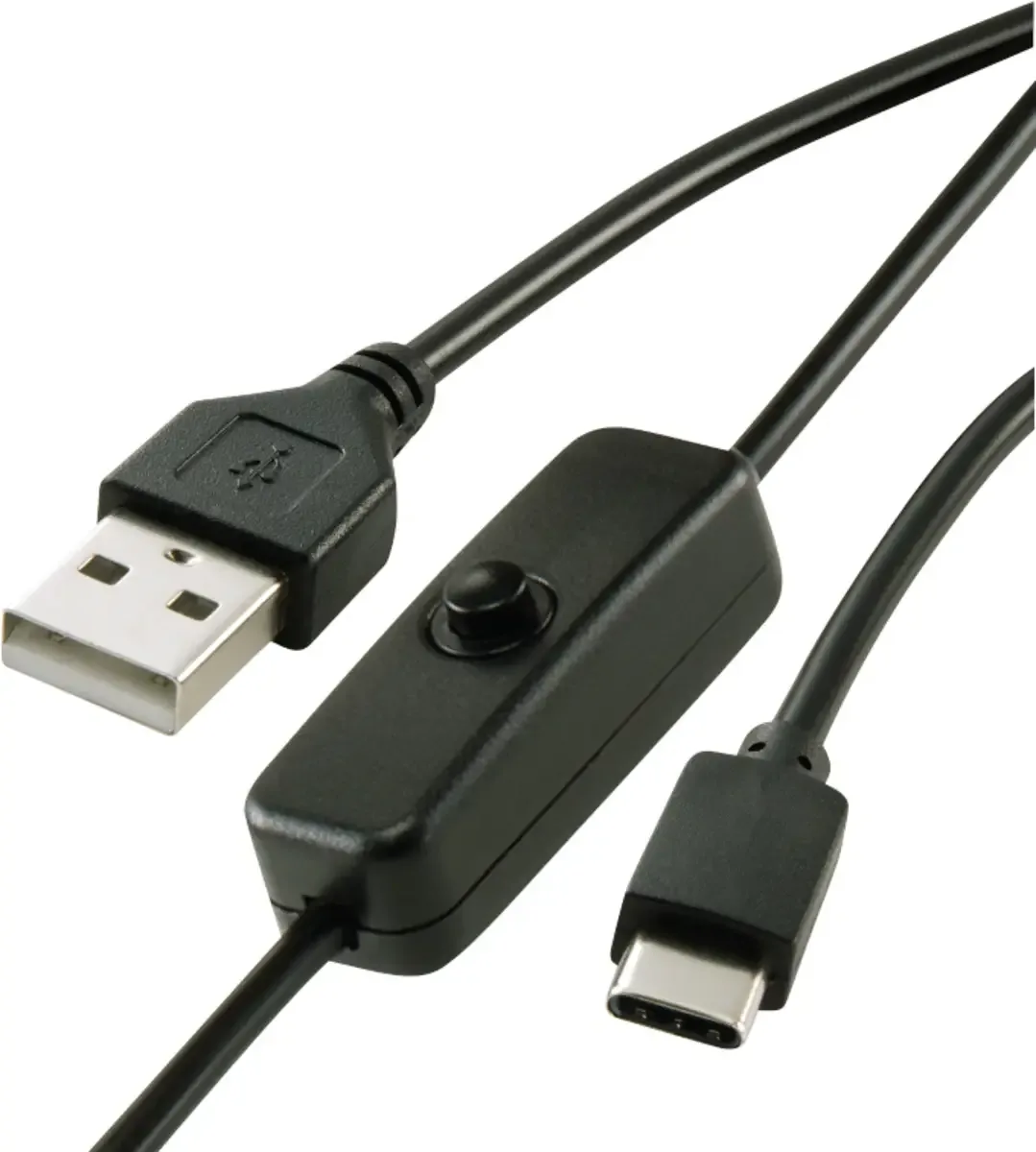 Voedingskabel Raspberry Pi (1x USB 2.0 A-stekker naar 1x USB-C-stekker) 1.00 m incl. aan/uit-schakelaar van Renkforce in Zwart – productfoto