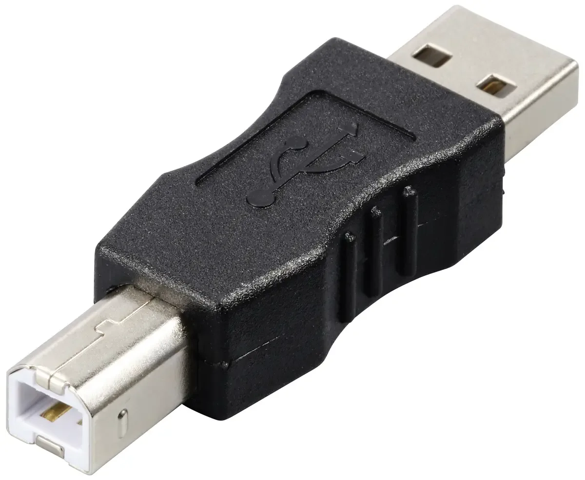USB Adapter [1x USB-A 2.0 stekker - 1x USB-B 2.0 stekker] rf-usba-03 Vergulde steekcontacten fra Renkforce i Sort – produktbillede