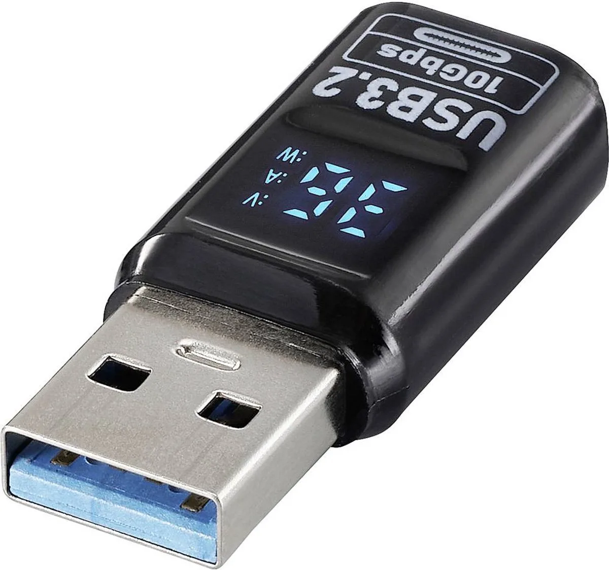 USB Adapter [1x USB-A-stekker - 1x USB-C bus] USB 3.2 Type A/C Charging Adapter, PD36W, 10 Gbps LED-display l van Renkforce in Zwart – productfoto