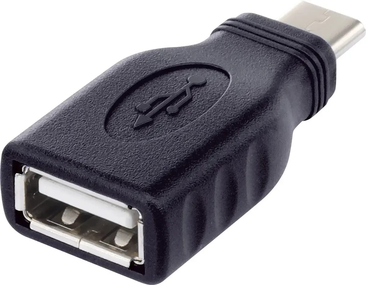 USB 2.0 Adapter [1x USB-C® stik - 1x USB 2.0 tilslutning A] rf-usba-10 med OTG-funktion, forgyldte stik fra Renkforce i Sort – produktbillede