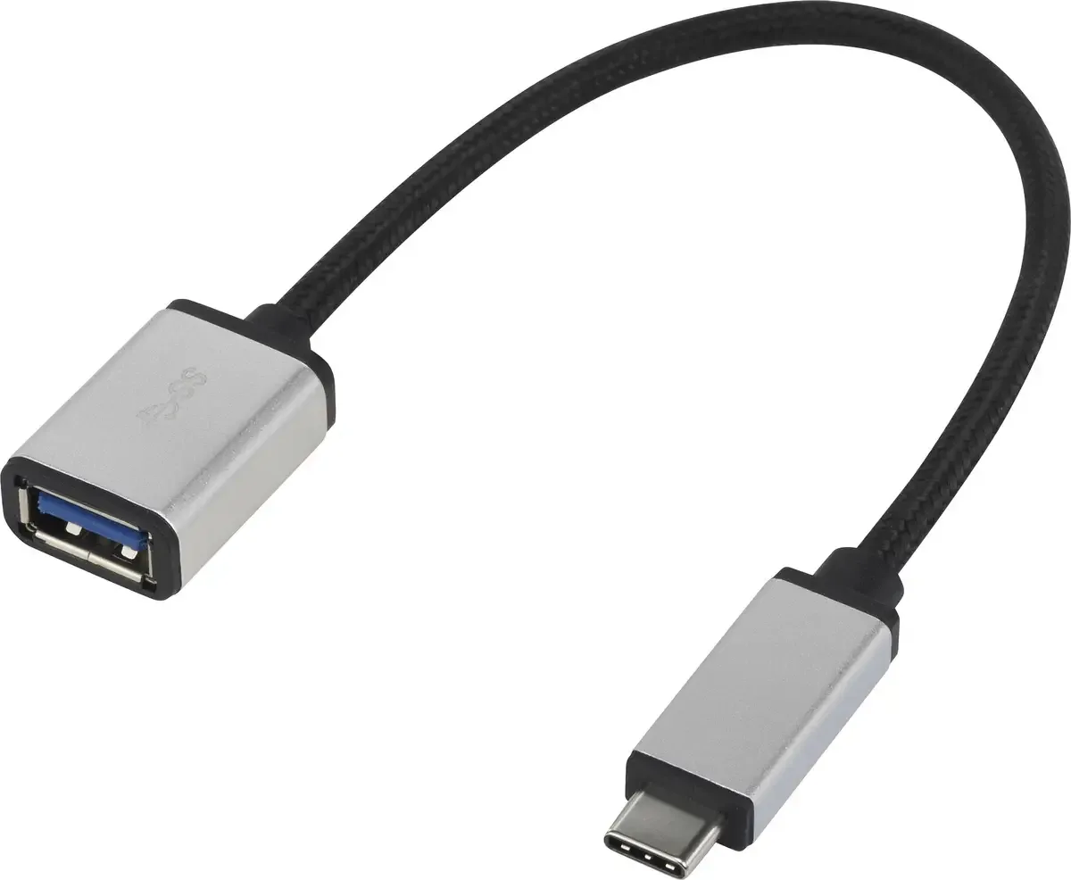 USB Adapter [1x USB-C stekker - 1x USB 3.2 Gen 1 bus A (USB 3.0)] RF-USBA-MS-01 Gesleeved fra Renkforce i Sølv – produktbillede