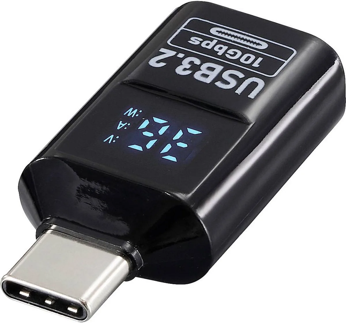 USB Adapter [1x USB-C stekker - 1x USB-A-bus] USB 3.2 Type C/A Charging Adapter, PD36W, 10 Gpbs LED-display l van Renkforce in Zwart – productfoto
