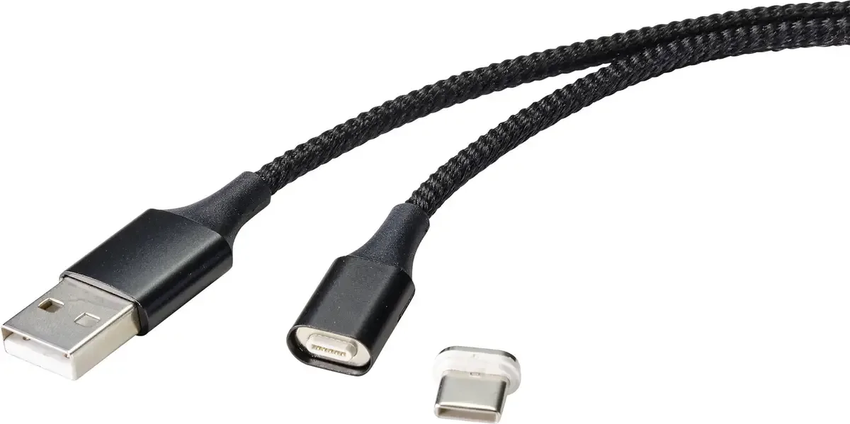 USB-kabel USB 2.0 USB-A-hanstik, USB-C® stik 1.00 m Magnetisk stik RF-4746076 från Renkforce i Svart – produktbild
