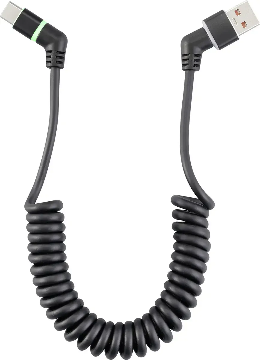 USB-kabel USB 2.0 USB-A-stekker, USB-C-stekker 1.50 m draaibare stekker 360°, spiraalkabel RF-6713690 van Renkforce in Zwart – productfoto