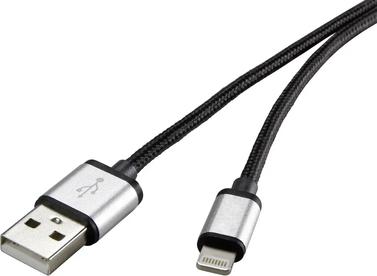 USB-kabel USB 2.0 USB-A kontakt, Apple Lightning kontakt 0.50 m Polymer beläggning RF3969327 von Renkforce in Mörkgrå – Produktfoto