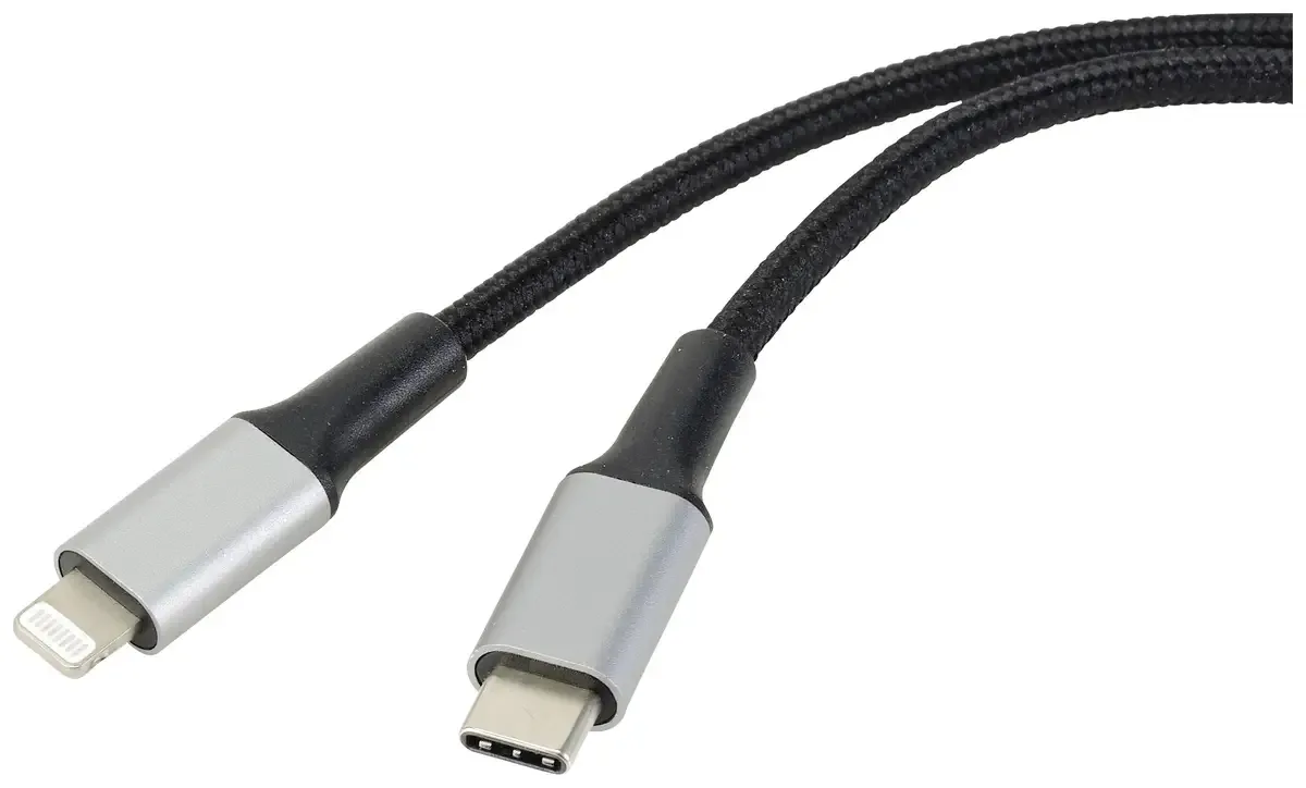 USB-Kabel USB 2.0 USB-C® Stecker, Apple Lightning Stecker 2.00 m Schwarz Kabelmantel aus Recycling-Material, Extrem robuste Geflechtschirmung fra Renkforce – produktbillede