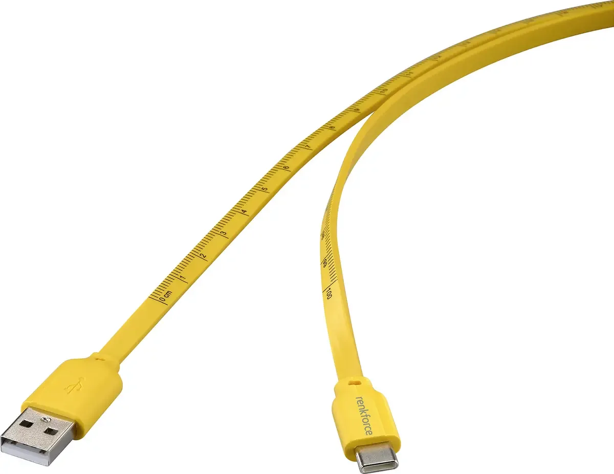 USB-kabel USB 2.0 USB-C-stekker, USB-A-stekker 1.00 m met maataanduiding (metrisch) RF-6721076 van Renkforce in Geel – productfoto