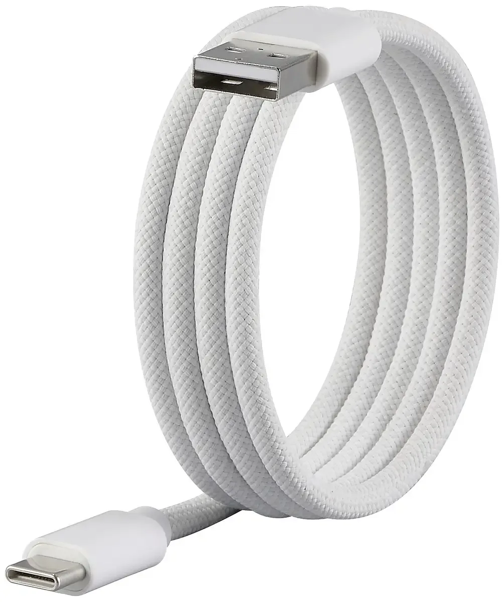 USB-kabel USB 2.0 USB-C® stik, USB-A-hanstik 1.00 m med magnetisk oprulning, Stof-beklædning RF-6437922 de Renkforce en Blanc – photo produit