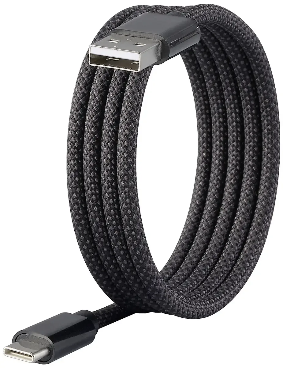 USB-kabel USB 2.0 USB-C® stik, USB-A-hanstik 1.00 m med magnetisk oprulning, Stof-beklædning RF-6437924 by Renkforce in Black – product photo