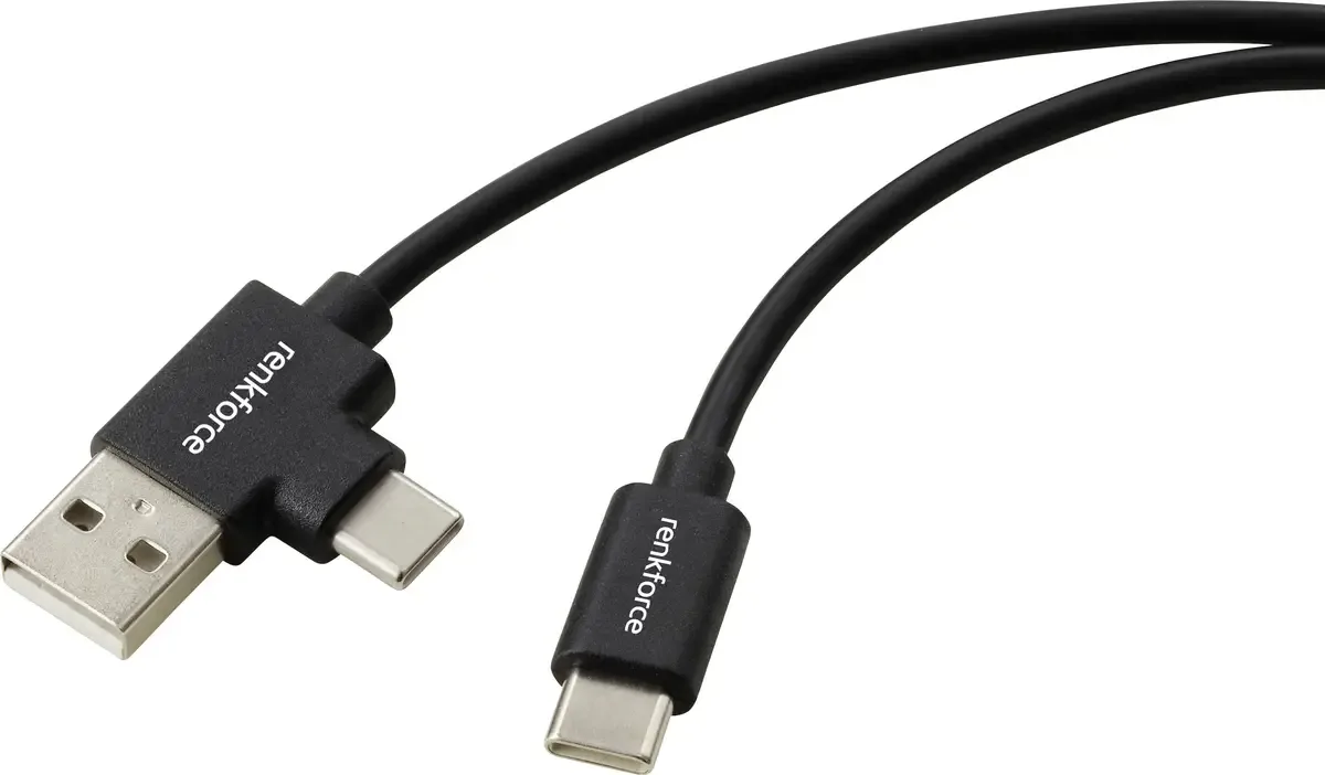 USB-kabel USB 2.0 USB-C-stekker, USB-A-stekker 1.00 m RF-7116120 van Renkforce in Zwart – productfoto