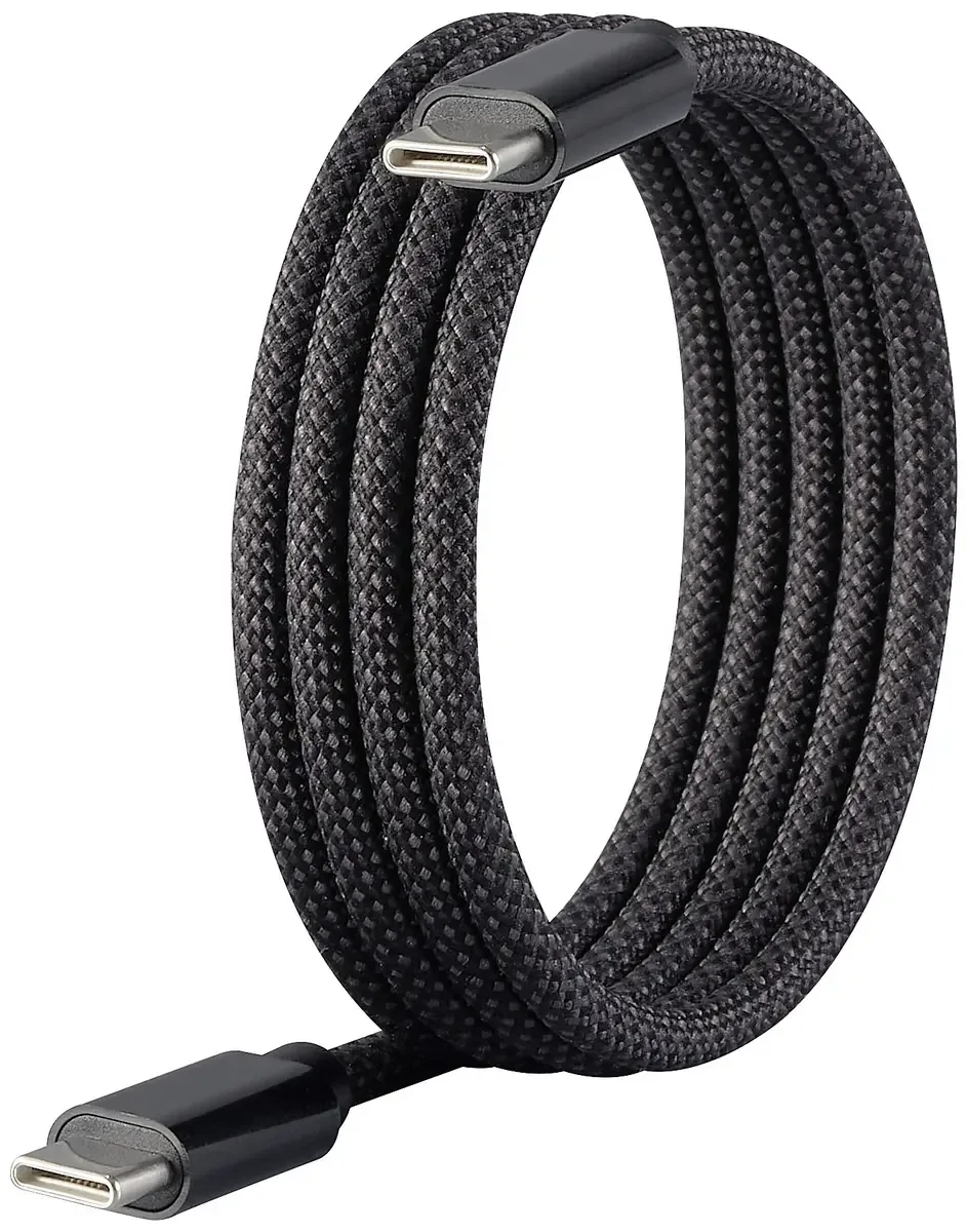 USB-kabel USB 2.0 USB-C® stik, USB-C® stik 1.00 m med magnetisk oprulning, Stof-beklædning RF-6437920 by Renkforce in Black – product photo