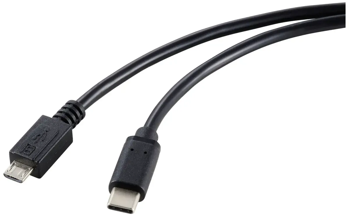 USB-kabel USB 2.0 USB-C® stik, USB-micro-B-hanstik 1.80 m Samlet skærm RF-5720396 fra Renkforce i Sort – produktbillede