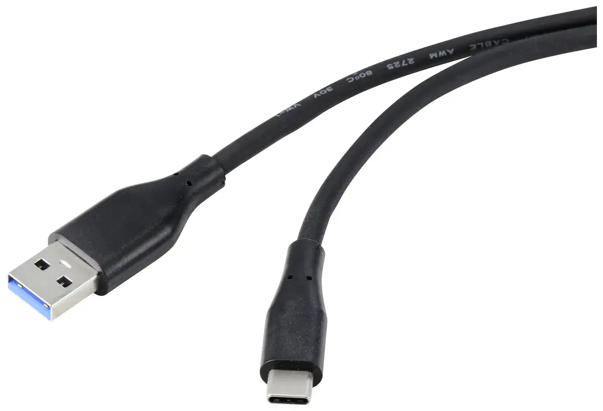 USB-kabel USB 3.2 Gen1 USB-A-hanstik, USB-C® stik 2.00 m PVC-kappe, ekstremt fleksibelt RF-4995176 von Renkforce in Schwarz – Produktfoto