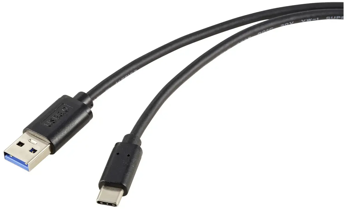 USB-kabel USB 3.2 Gen2 USB-C-stekker, USB-A-stekker 1.00 m gezamenlijke afscherming RF-5720404 van Renkforce in Zwart – productfoto