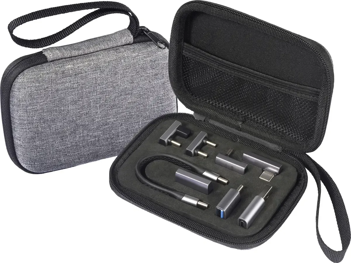 USB4®, USB 3.1 Gén 1 (USB 3.0) Câble de liaison [1x USB 3.0 - 1x ] USB-C® Aluminum adapter Kit set with bag in grey color 0.13 m 8K UHD från Renkforce i Svart – produktbild