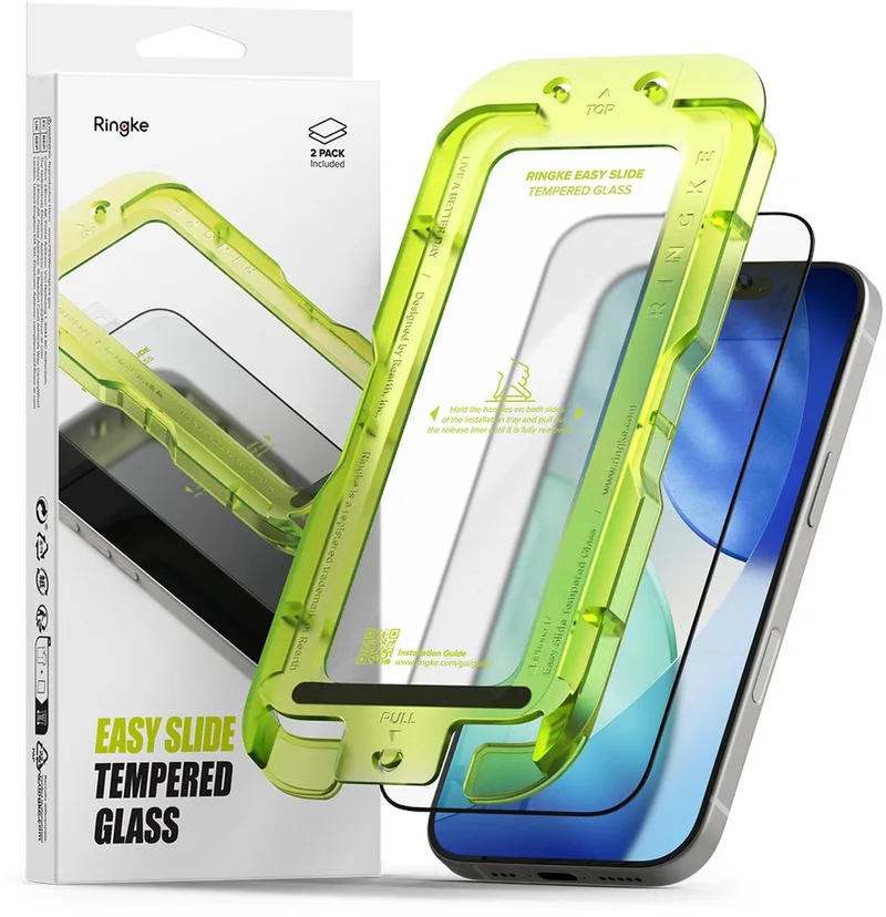 Easy Slide Geschikt voor iPhone 17 | Screen Protector met Jig | 9H Volledig Dekkend Tempered Glass | Case Friendly | Gemakkelijke Installatie | 2-Pack by Ringke – product photo
