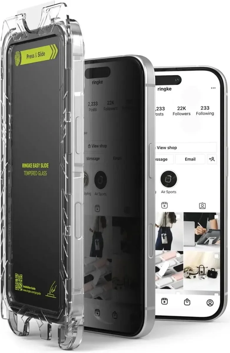 Easy Slide Privacy Geschikt voor Apple iPhone 16 Pro | Screen Protector met Jig | 9H Volledig Dekkend Tempered Glass | Case Friendly | Anti-Spy | Gemakkelijke Installatie | 2-Pack van Ringke – productfoto