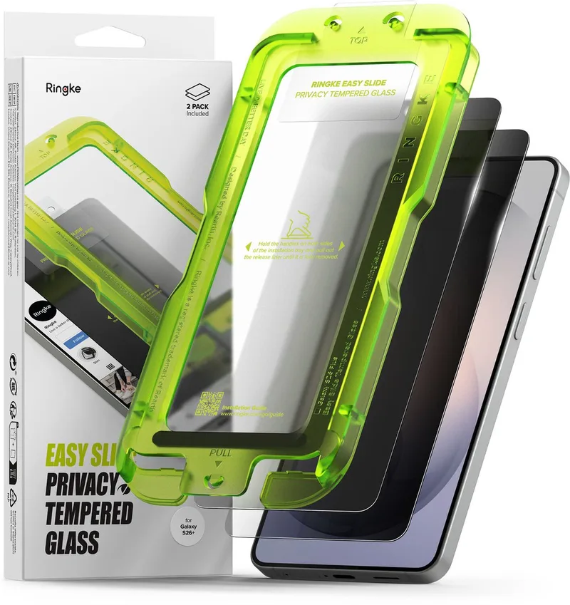Easy Slide Privacy Geschikt voor Samsung Galaxy S26 Plus | Screen Protector met Jig | 9H Volledig Dekkend Tempered Glass | Case Friendly | Anti-Spy | Gemakkelijke Installatie | 2-Pack van Ringke – productfoto