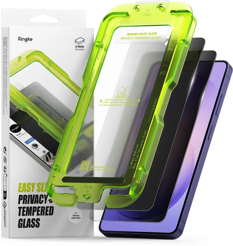 Easy Slide Privacy Geschikt voor Samsung Galaxy S26 Ultra | Screen Protector met Jig | 9H Volledig Dekkend Tempered Glass | Case Friendly | Anti-Spy | Gemakkelijke Installatie | 2-Pack by Ringke – product photo