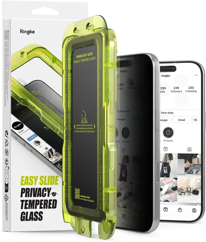 Easy Slide Privacy Glass Geschikt voor Apple iPhone 17 Pro Max | Screen Protector met Jig | 9H Volledig Dekkend Tempered Glass | Case Friendly | Anti-Spy | Gemakkelijke Installatie | 2-Pack by Ringke – product photo