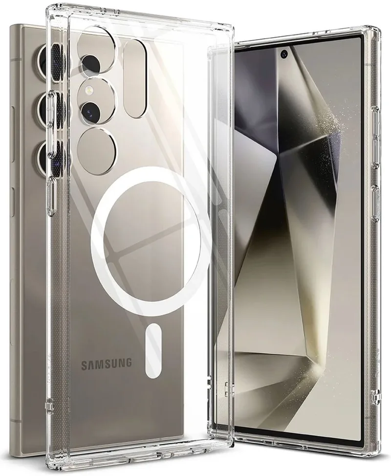 Fusion Magnetic | Hoesje Geschikt voor Samsung Galaxy S24 Ultra | Compatibel met MagSafe | Back Cover met Militaire Standaard by Ringke in Transparent – product photo