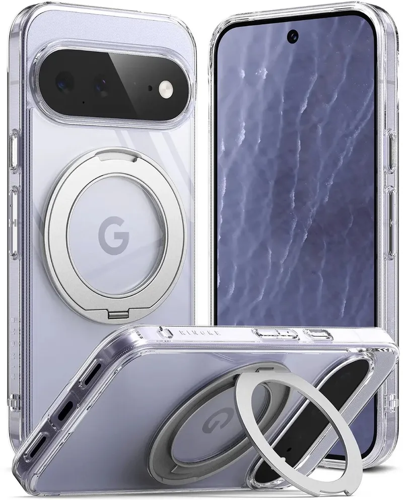 Fusion Ring | Hoesje Geschikt voor Google Pixel 11 | Compatibel met MagSafe / Qi2 | 360° Draaibare Magnetische Standaard | Back Cover Kickstand Ring | Militaire Standaard van Ringke in Transparant – productfoto