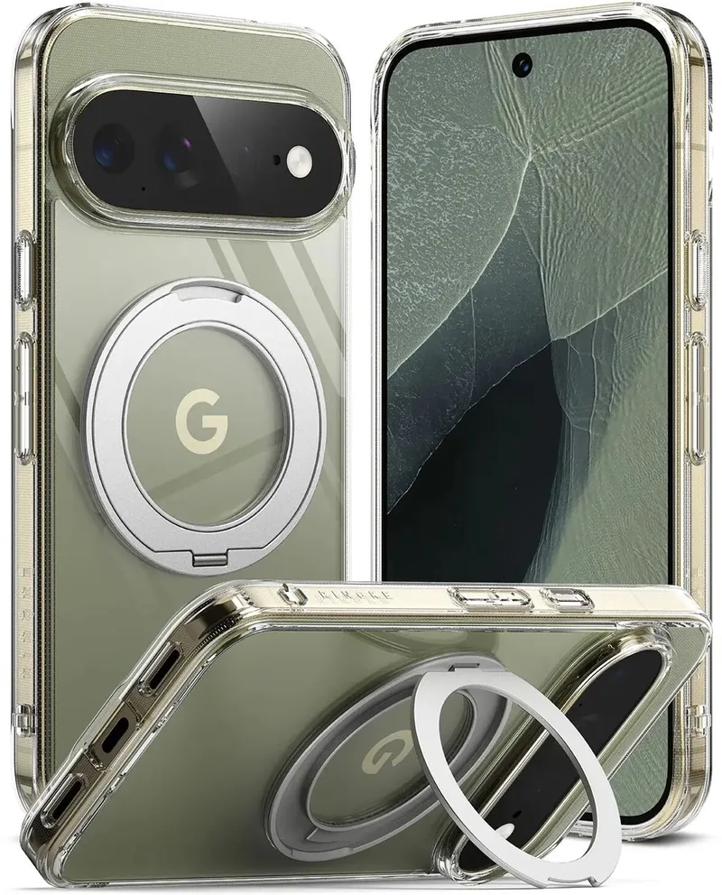 Fusion Ring | Hoesje Geschikt voor Google Pixel 11 Pro XL | Compatibel met MagSafe / Qi2 | 360° Draaibare Magnetische Standaard | Back Cover Kickstand Ring | Militaire Standaard van Ringke in Transparant – productfoto