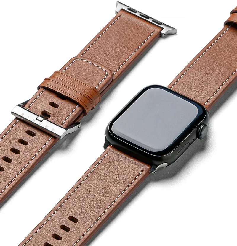 Leather One Basic Bold - Bandje Geschikt voor Apple Watch 1-10/SE/Ultra (2) - 49MM / 45MM / 44MM / 42MM von Ringke in Braun – Produktfoto