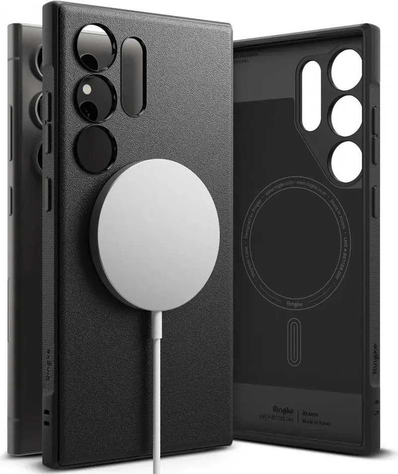 Onyx Magnetic | Hoesje Geschikt voor Samsung Galaxy S24 Ultra | Compatibel met MagSafe | Back Cover Flexibel TPU by Ringke in Black – product photo