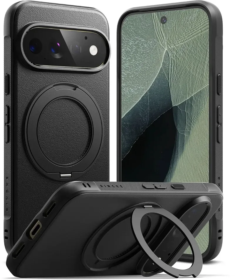Onyx Ring | Hoesje Geschikt voor Google Pixel 11 Pro | Compatibel met MagSafe / Qi2 | 360° Draaibare Magnetische Standaard | Back Cover Kickstand Ring | Militaire Standaard van Ringke in Zwart – productfoto