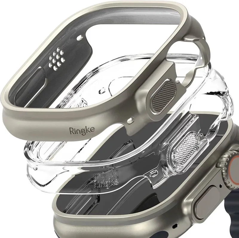 Ringke 2x Slim Case voor de Apple Watch Ultra (2) - 49 mm - Clear by Ringke in Titanium Gray – product photo