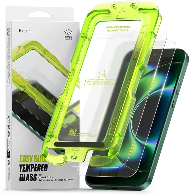 Screenprotector Geschikt voor Xiaomi 17 Ultra - Easy Slide met Jig - 9H Tempered Glass - Case Friendly - Gemakkelijke Installatie - 2-Pack by Ringke – product photo