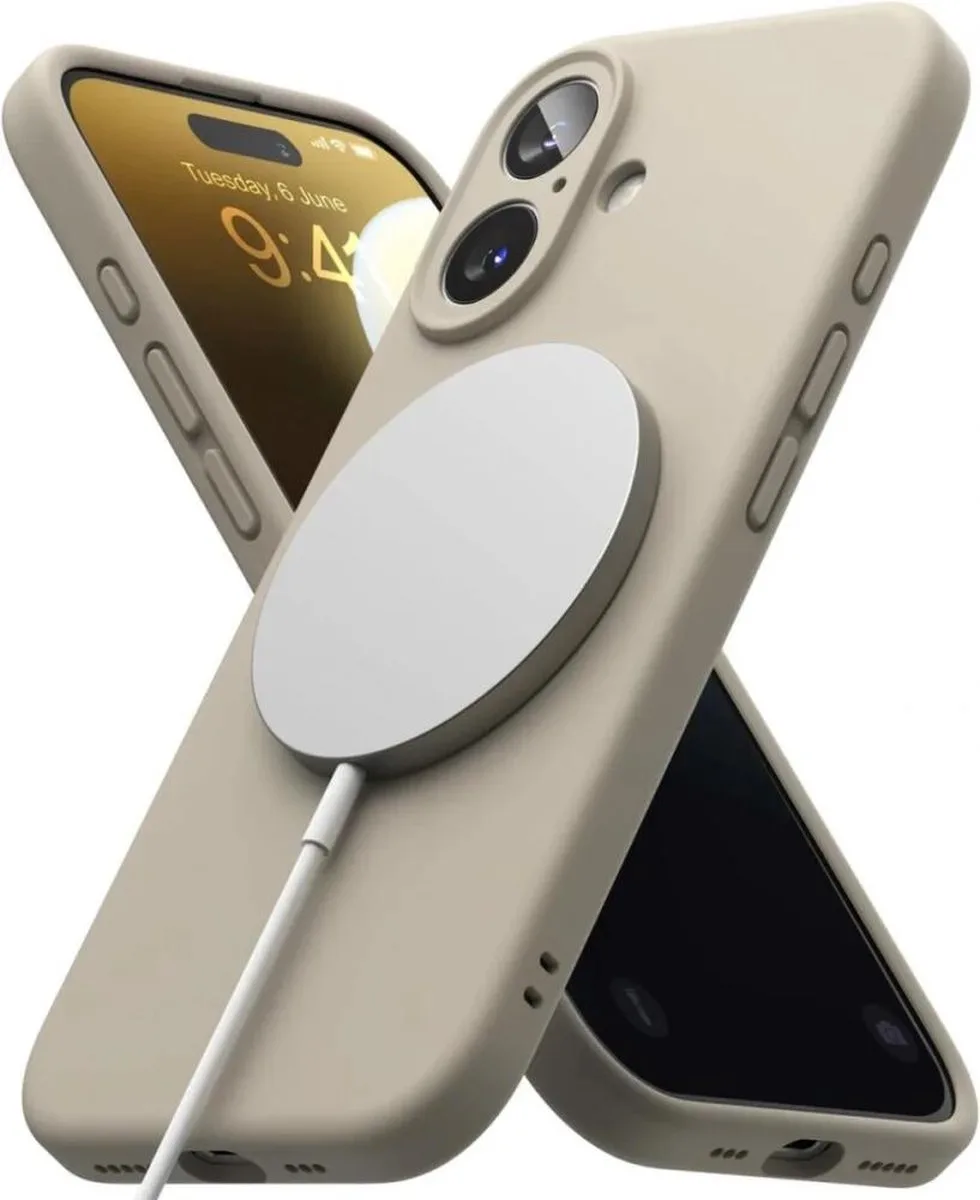 Silicone Magnetic Hoesje Geschikt voor Apple iPhone 16 Plus | Compatibel met MagSafe | Back Cover met Magneet | Zacht Siliconen | Slank Design | Beige van Ringke in Grijs – productfoto
