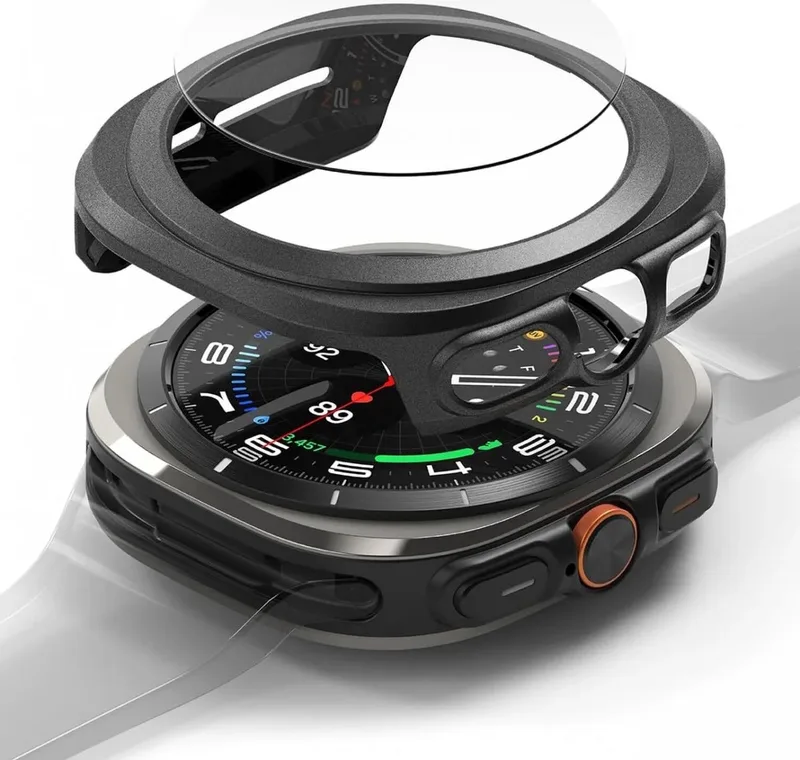 Slim + Glass | Hoesje + Screen Protector Geschikt voor Samsung Galaxy Watch Ultra 47MM | Case met 9H Tempered Glass de Ringke en Noir – photo produit