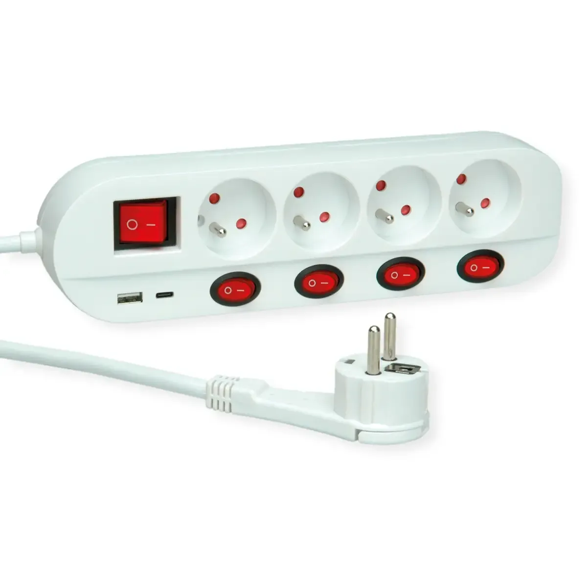 ROLINE 4-fach Steckdosenleiste mit Schalter, UTE Version, USB-Charger A+C, 3 m från Roline – produktbild