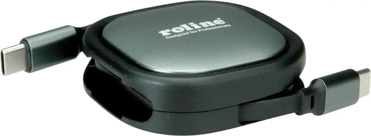 USB 2.0 Retractable Cable Type C, 60W, C-C, M/M, 1,2 m de Roline en Noir – photo produit