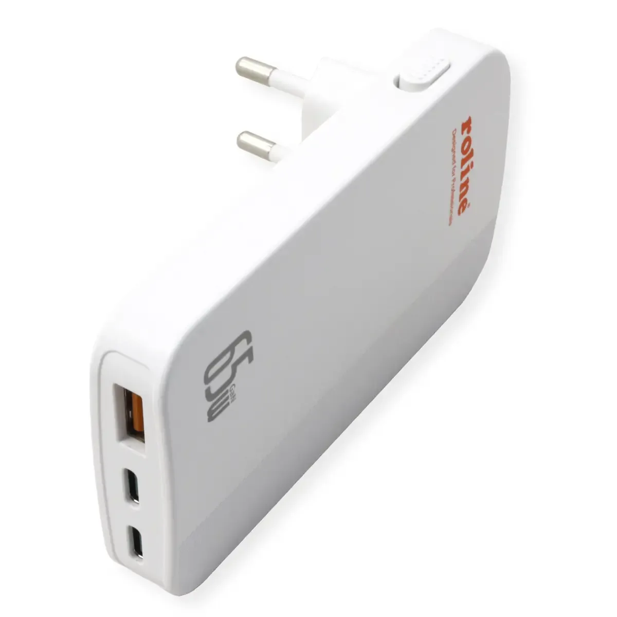 USB Charger, schlank, mit klappbarem Euro-Stecker, 65W de Roline – photo produit