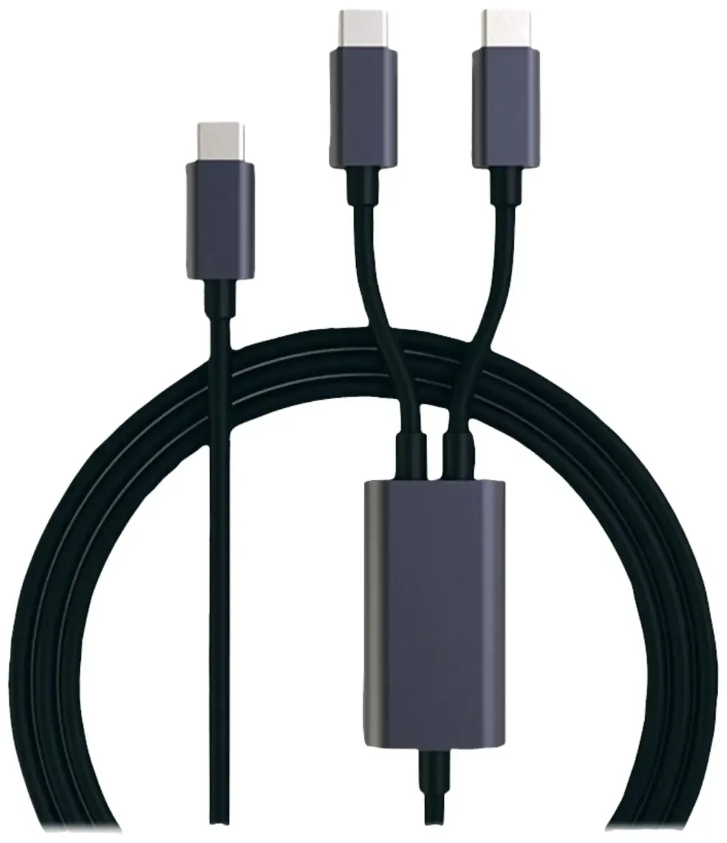 USB type C splitter-oplaadkabel, USB-C naar 2x USB-C, stekker/stekker, max. 100W, zwart, 1,85 m van Roline – productfoto