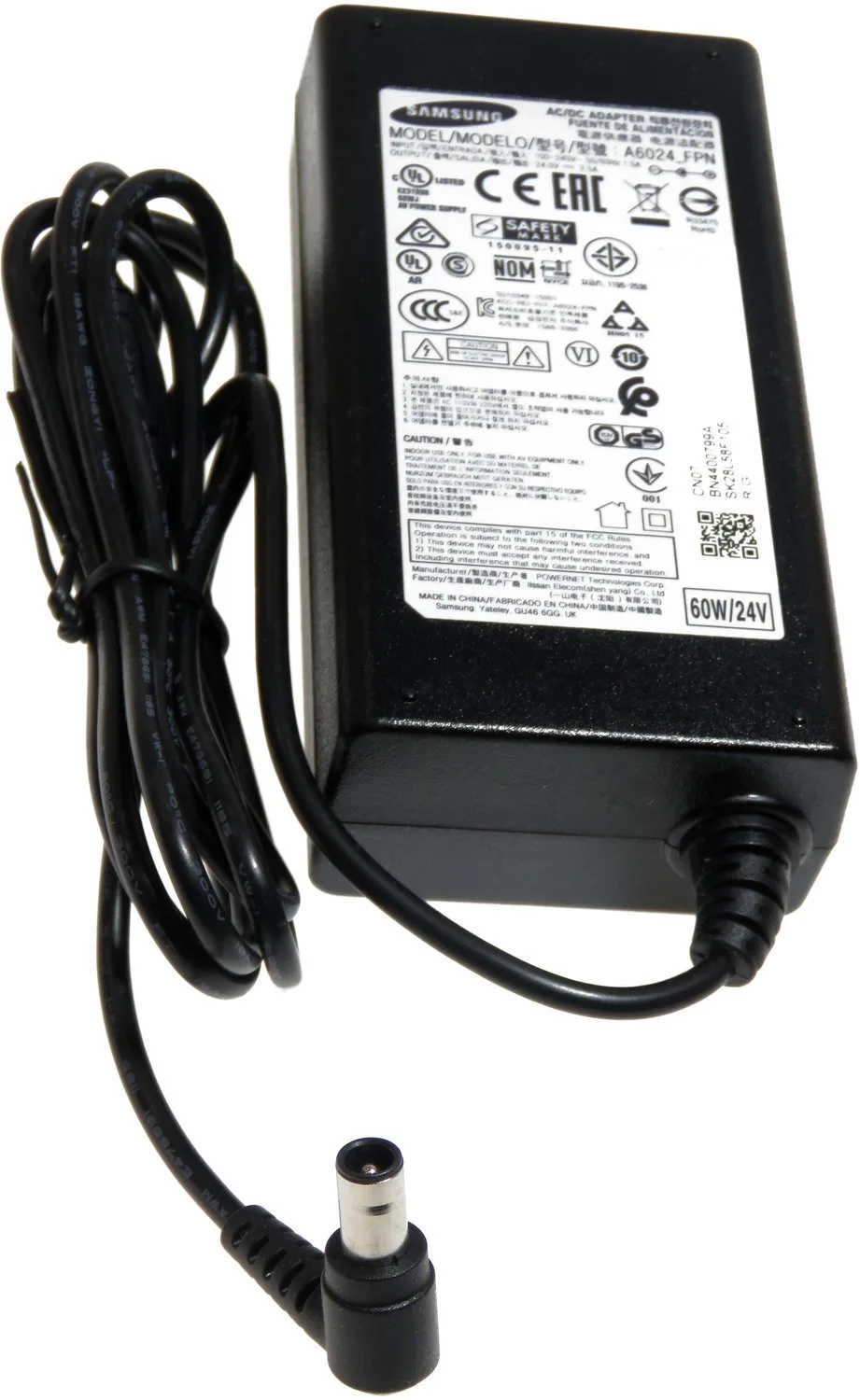 netadapter voor Soundbar - 24V - 2,5A (60W) - voedingsstekker 6,3 x 4,7 mm met binnenpen - nr. DC VSS(A) - A6024_FPN - BN44-00799A fra Samsung i Sort – produktbillede