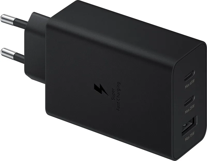 Power Adapter Lader (zonder kabel) - 65W - 3 outputs (USB + 2xUSB-C) by Samsung in Black – product photo