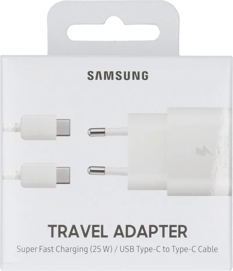 Universele USB-C adapter/oplader - Snellader 25W - met kabel fra Samsung i Hvid – produktbillede