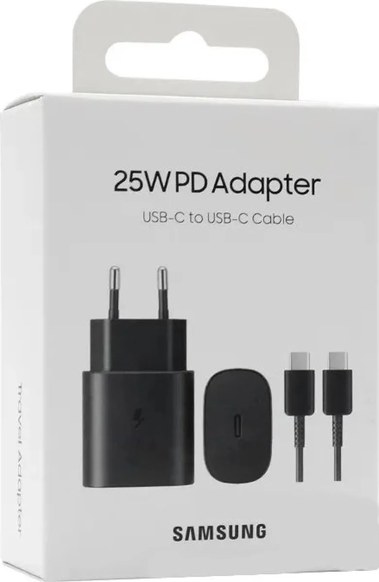 Universele USB-C adapter/oplader - Snellader 25W - met kabel fra Samsung i Sort – produktbillede