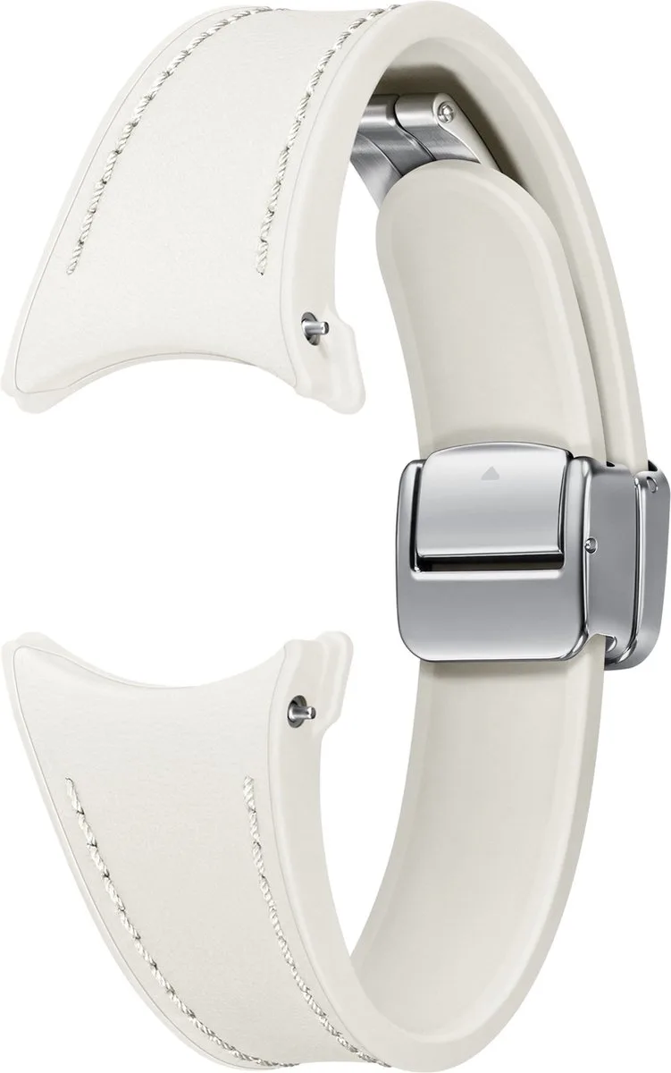 Watch D-Buckle Hybrid Leather Band - Geschikt voor Samsung Galaxy Watch6 (Classic) - S/M - Slim de Samsung en Crème – photo produit