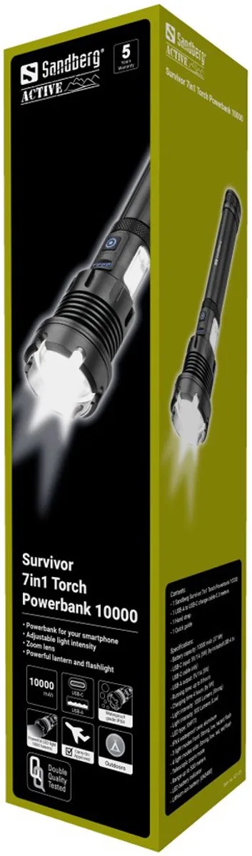 Survivor 7in1 Torch Powerbank by Sandberg in Black – product photo