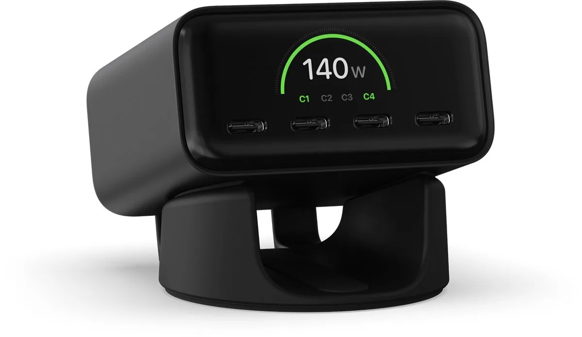 ChargeView Desktop 4-poorts Oplader (140W) – 4 x USB-C max. 140W – Slimme GaN technologie – Ondersteunt USB PD 3.2, AVS, en PPS – Zwart - Zwart de Satechi en Noir – photo produit
