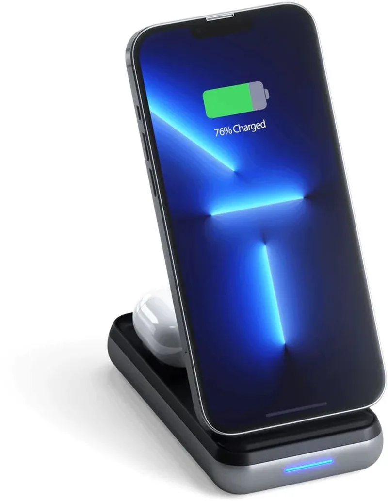 Duo Wireless Charger Stand met powerbank - draadloos opladen by Satechi in Grey – product photo