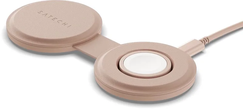 OntheGo 2-in-1 Draadloze Oplader – Compact en Duurzaam Ontwerp – Snelladen tot 15W – Geschikt voor Op Reis en Thuisgebruik de Satechi en Rose – photo produit