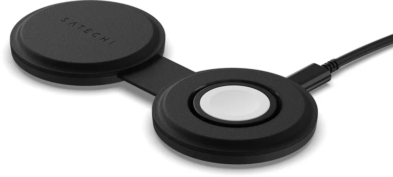 OntheGo 2-in-1 Draadloze Oplader – Compact en Duurzaam Ontwerp – Snelladen tot 15W – Geschikt voor Op Reis en Thuisgebruik von Satechi in Schwarz – Produktfoto