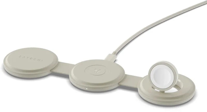 OntheGo 3-in-1 Draadloze Oplader – Compact en Inklapbaar Design – Krasbestendige Premium Materialen – Levert tot 15W Oplaadvermogen van Satechi in Beige – productfoto