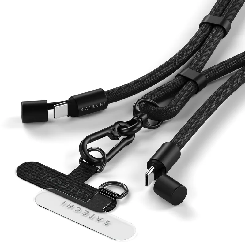 OntheGo Crossbody Lanyard USB-C Kabel (1.5m/60W) – Stijlvol Crossbody Ontwerp – Multi-Device Oplaadcompatibiliteit – Versterkte Connectoren voor Extra Duurzaamheid by Satechi in Black – product photo